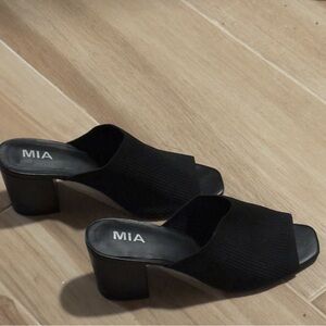 MIA Women's Black Block Heel Mules Hilary black fly knit block